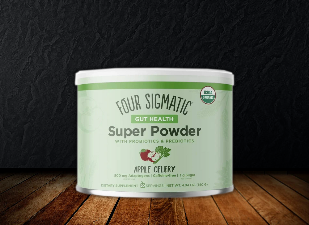 Four Sigmatic Gut Health Super Powder Organic Green Superfood Powder with Probiotics | Organic Greens Powder Blend | Apple Celery Super Greens Powder Drink Mix (4.94 oz.)