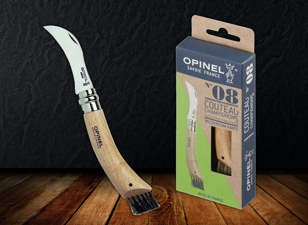 Opinel Mushroom foraging knife 8.5cm stainless steel blade with boars hair cleaning brush