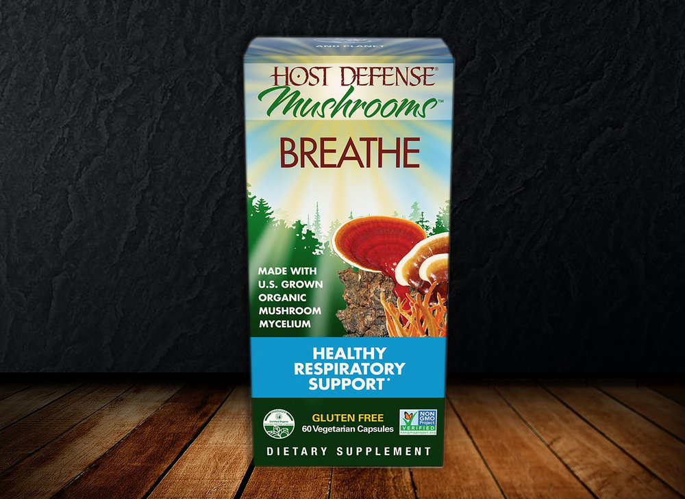 Host Defense - Breathe - Respiratory Support, Mushroom Supplement with Cordyceps, Reishi and Chaga, Vegan, Organic, (30/60 Capsules)