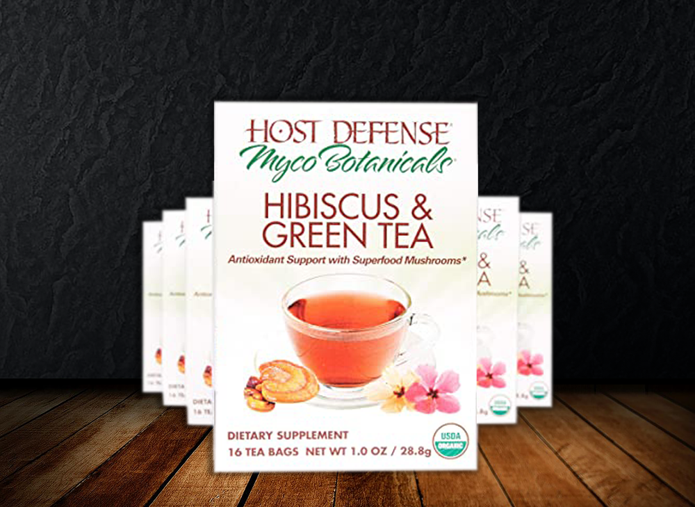 Host Defense - MycoBotanicals Hibiscus & Green Tea - Superfood Mushroom and Antioxidant Support for Wellness and Vitality, Ginger, Lemongrass, Licorice Root, Tulsi (16 Tea Bags)