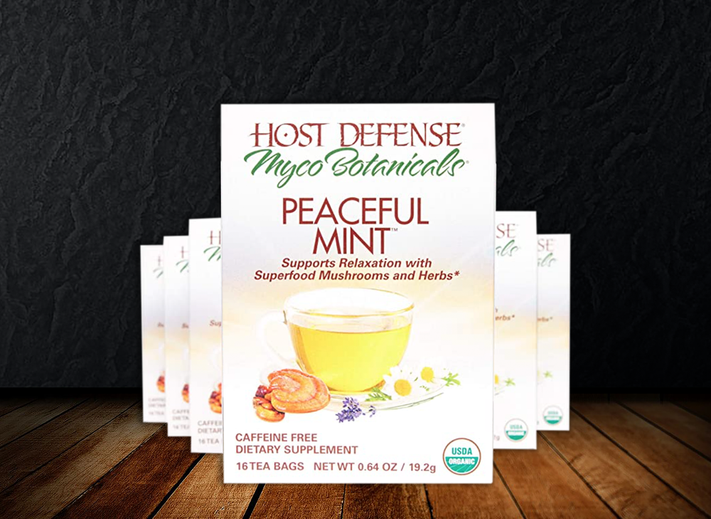 Host Defense - MycoBotanicals Peaceful Mint Tea - Superfood Reishi Mushroom and Herbal Support for Stress Relief and Relaxation, Chamomile, Lavender Flower (16 Tea Bags)