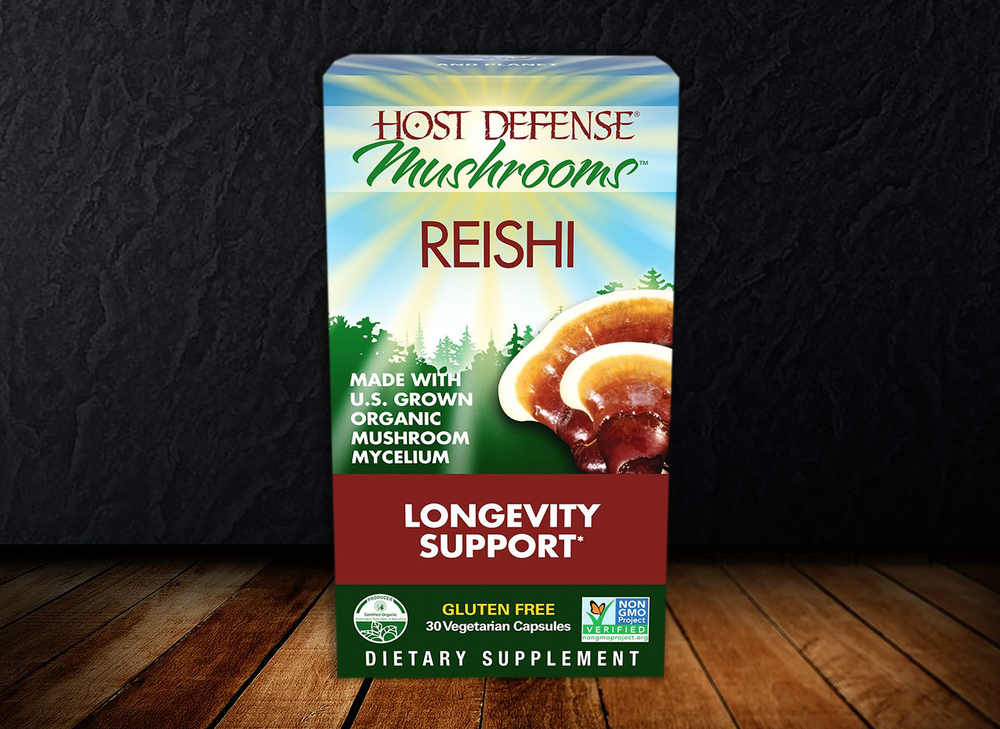 Host Defense - Reishi Capsules - Supports General Wellness and Vitality, Daily Mushroom Mycelium Supplement, USDA Organic, Gluten Free, 30/60/120 Vegetarian Capsules