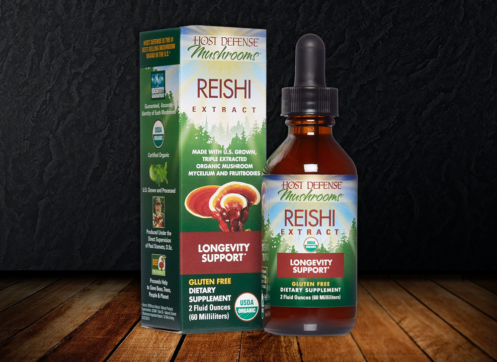 Host Defense - Reishi Extract - Supports General Wellness and Vitality, Daily Mushroom Mycelium Supplement, Organic, 1 or 2 fl oz