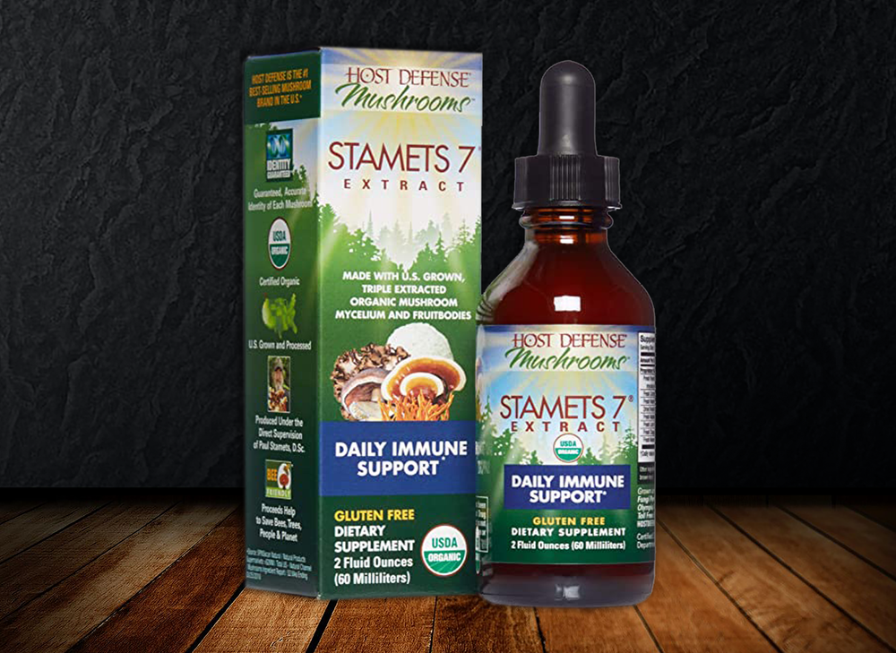 Host Defense - Stamets 7 Extract - Daily Immune Support, Mushroom Supplement with Lion’s Mane, Reishi, Vegan, Organic, 1 or 2 oz