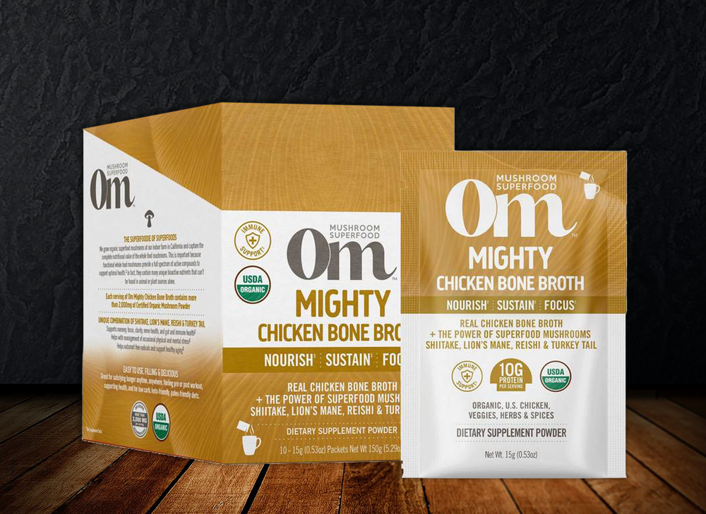 Om - Chicken Bone Broth Organic Mushroom Mighty Broth Nourish. Sustain. Focus.‡